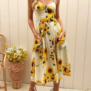 Sunflower Print Summer Dress